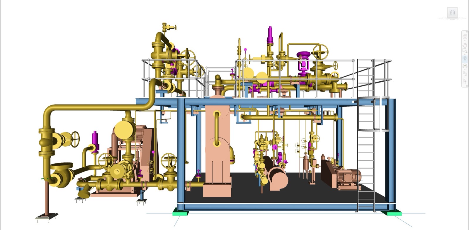 Front view of the supercritical carbon dioxide geothermal heat exchange skid 3D model