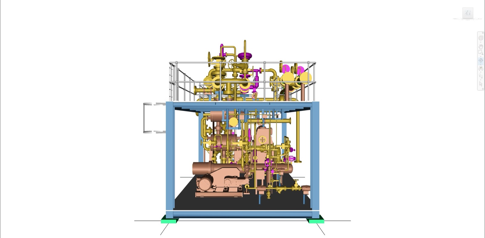 Side view of the supercritical carbon dioxide geothermal heat exchange skid 3D model